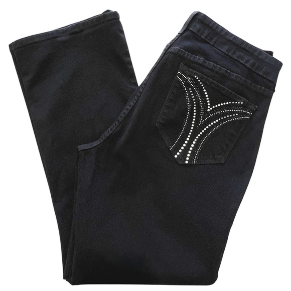NYDJ Jeans Marilyn Straight Sparkle Bling Studded Pocket Black Silver 14P Petite - Picture 17 of 17